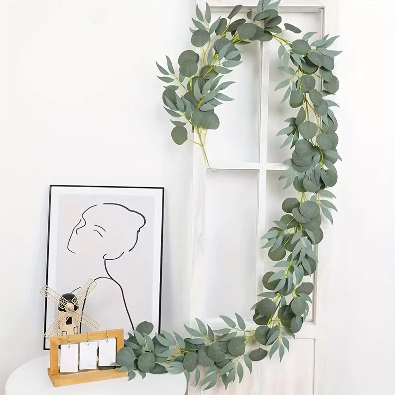 Artificial Eucalyptus Wreath Willow Leaves Green Vines Fake Plants Qme green