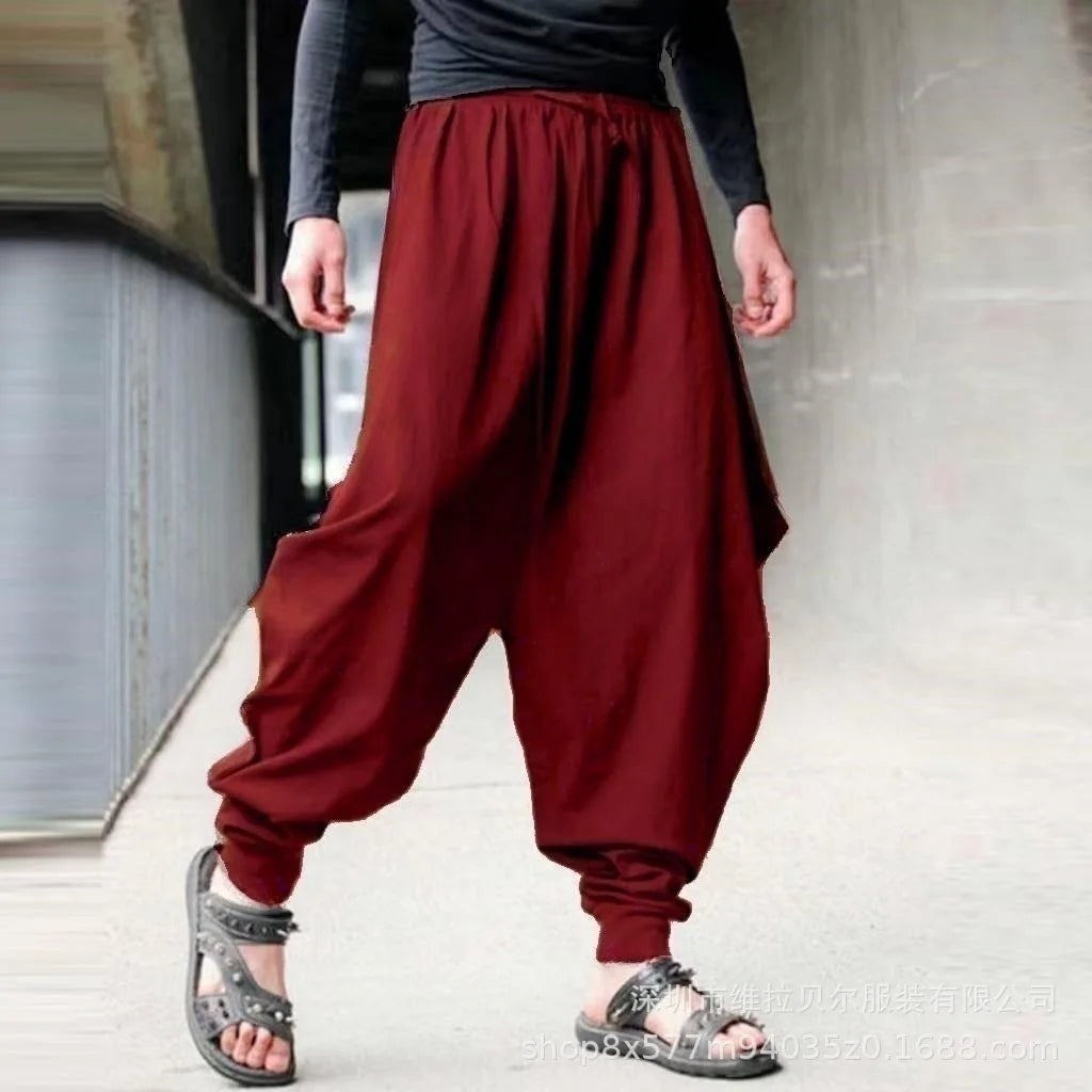 B Men Pants Solid Color Drawstring Joggers Casual Male Harem Pants Streetwear Loose Fashion Leisure Trousers Men S-5XL Qme red XXXL