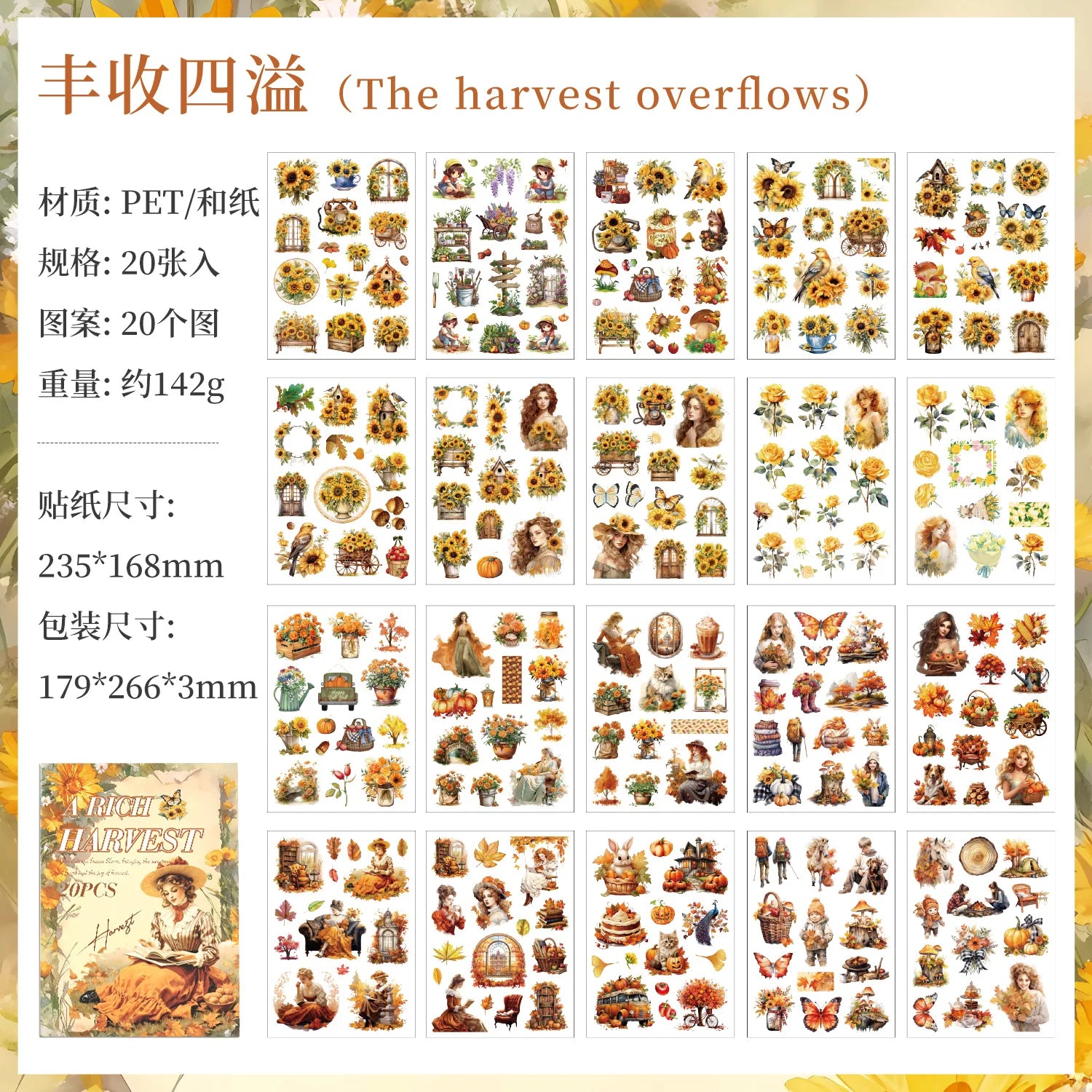 20 Sheets Retro Flower character PET Die cut Stickers book Handmade Decorative Scrapbooking Account Creative Stationery Supplies Qme B