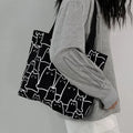 Cute Cartoon Cat Canvas Tote Bag Women Fashion Shoulder Casual Qme Black