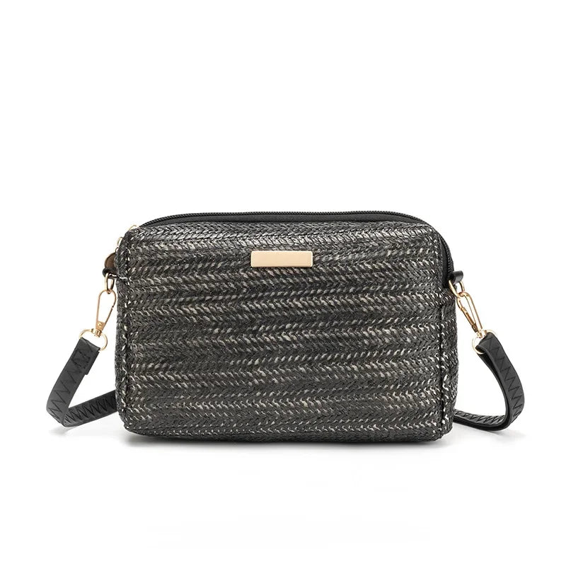 Portable Bohemian Style Straw Woven Bag Handbag Wallet Straw Bucket Bag Wallet Shoulder Bag Straw Crossbody Summer Qme BK 21x15x7cm
