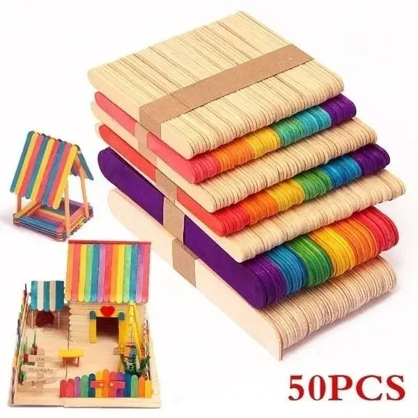 50 Pcs/Lot Colored Wooden Sticks Natural Wood Ice Cream Sticks Kids DIY Tool Qme