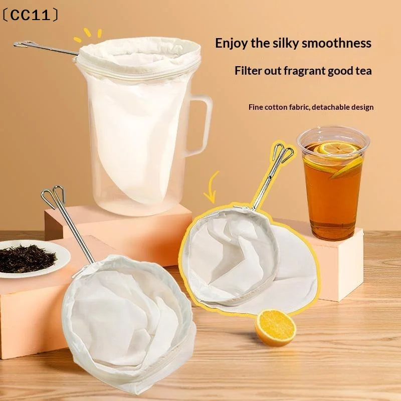 Reusable Fine Cotton Tea Filter Detachable Stainless Steel Handle Qme