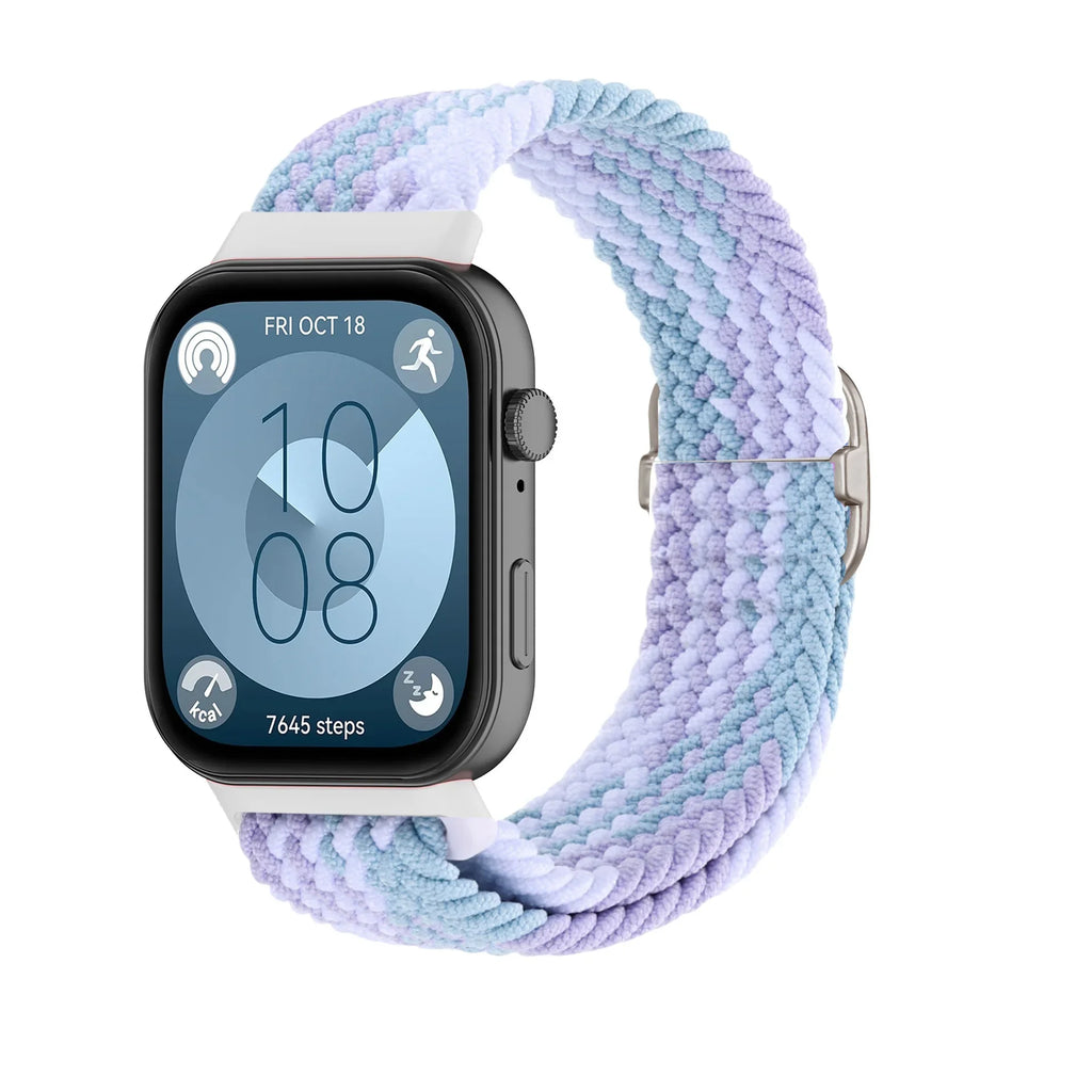 A Adjustable Comfort Nylon Woven Watch Strap with Stylish Metal Buckle Breathable Replacement Band for Huawei Smartwatch Qme