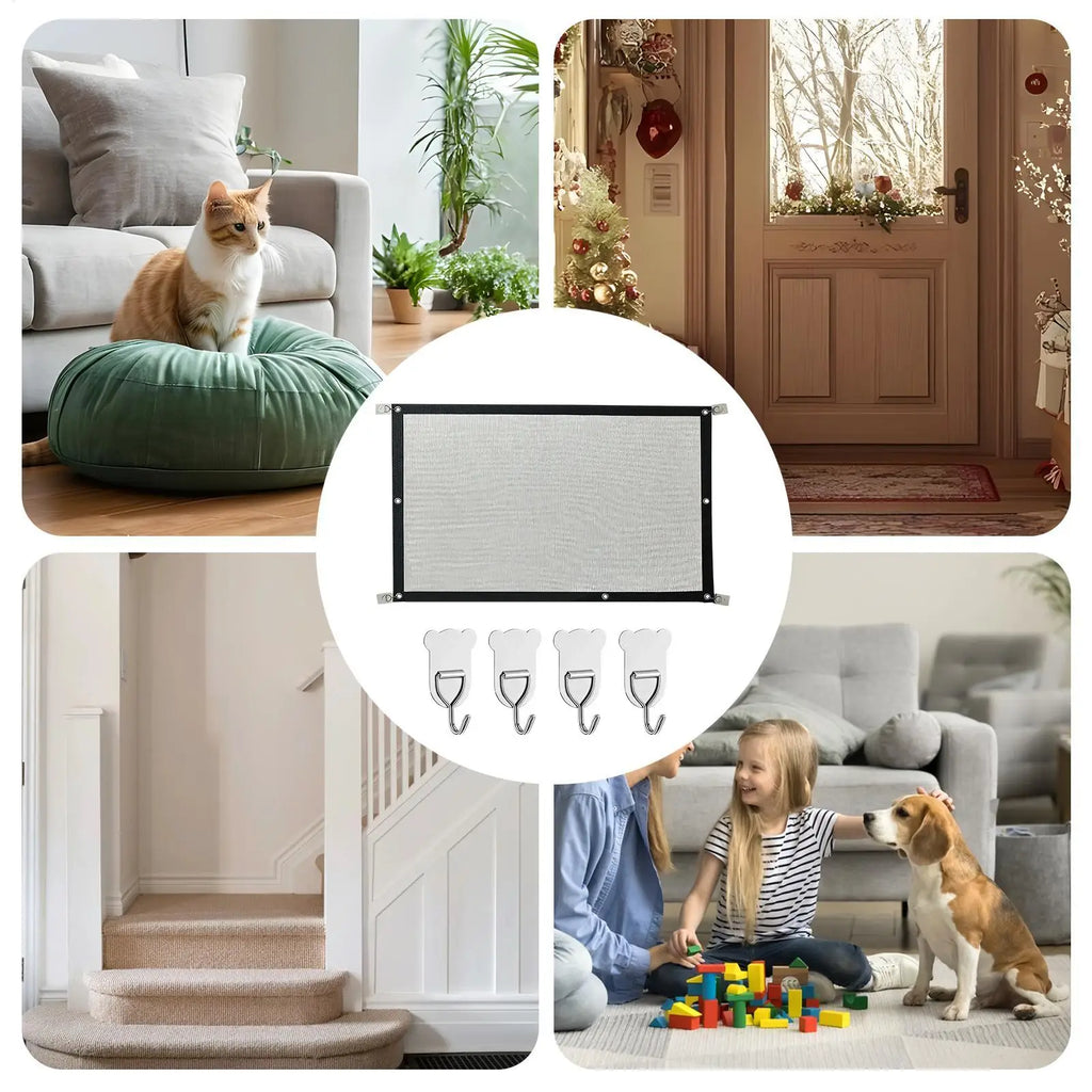 Mesh Gate Pets Portable No Drill Folding Safety Fence Guard Indoor Qme