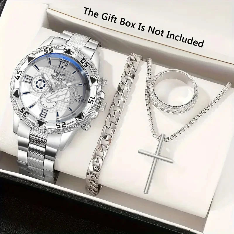 Men's large dial blue light glass watch with high-end feel, men's business watch Qme 4