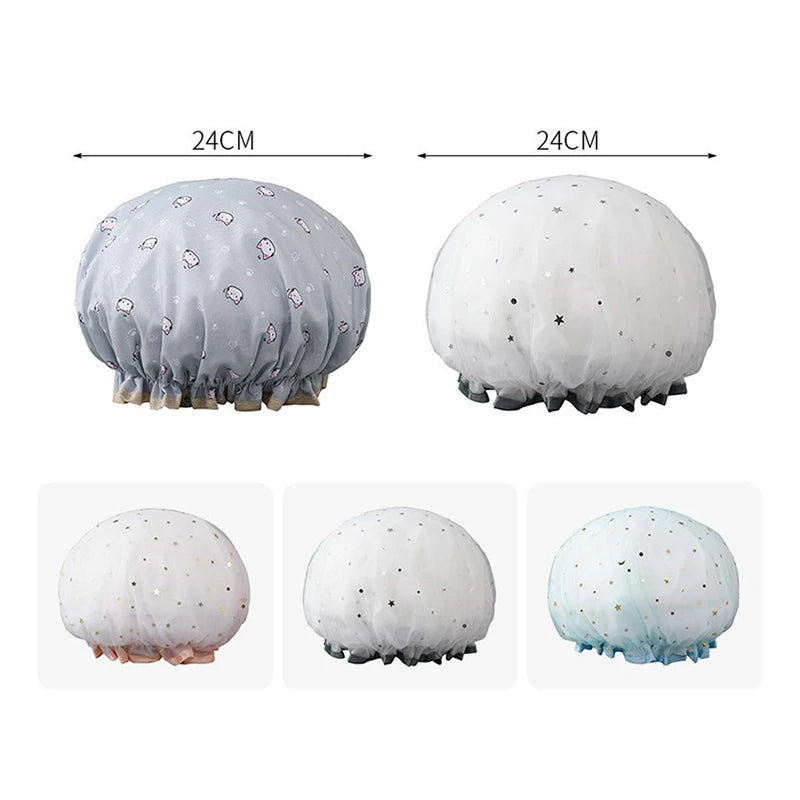 Waterproof Adult Women Shower Bath Cap Shampoo Cute Glitter Qme