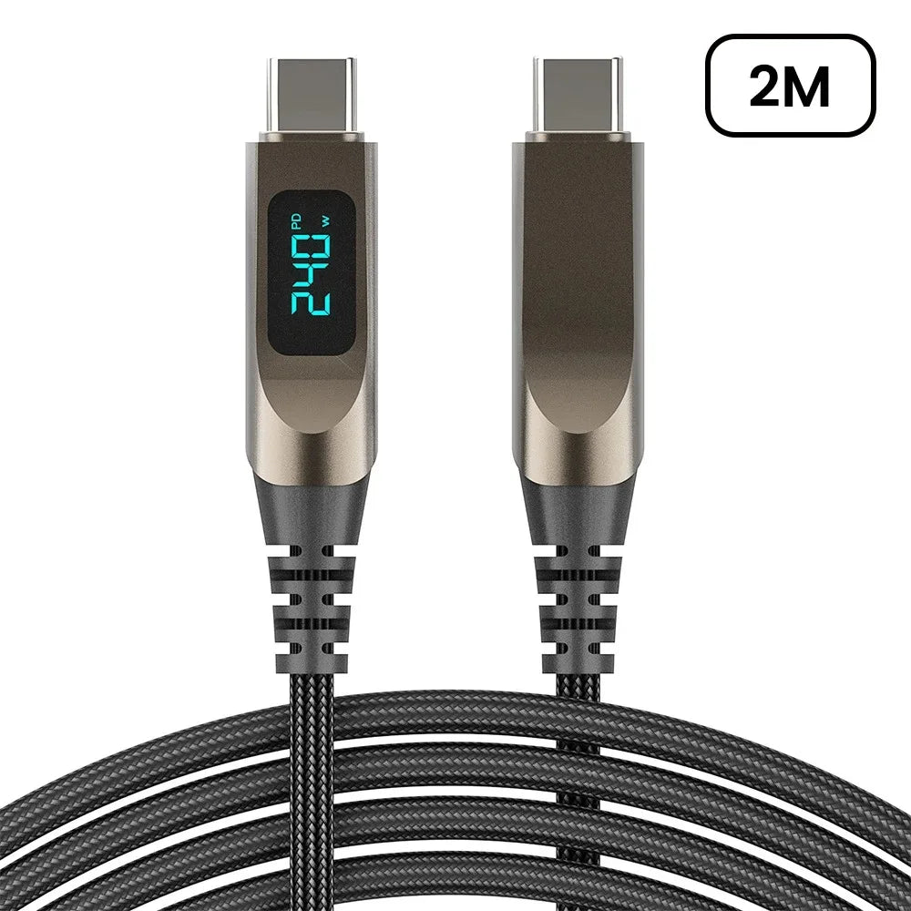 240W 5A Type C to Type C PD Braided Nylon Data Cord USB C to C Digital Display Fast Charging Cable for iPhone 16 Samsung Xiaomi Qme 2m