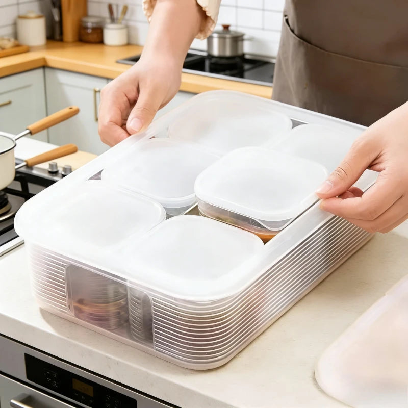 6 Compartment Food Storage Container Lid Refrigerator Fresh-keeping Qme