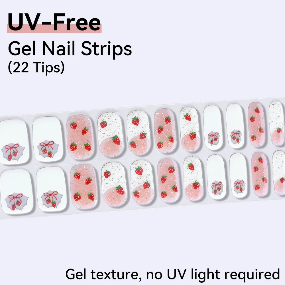 Baking-free 22Tips Nail Stickers Summer Strawberry Polish Sticker Qme BSA-0356