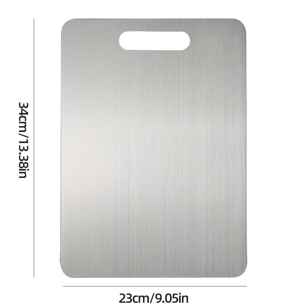 Premium Stainless Steel Cutting Board with Handle - Double-sided Design for Cutting Fruits, Vegetables, Bread, and Meat Qme 34 23cm