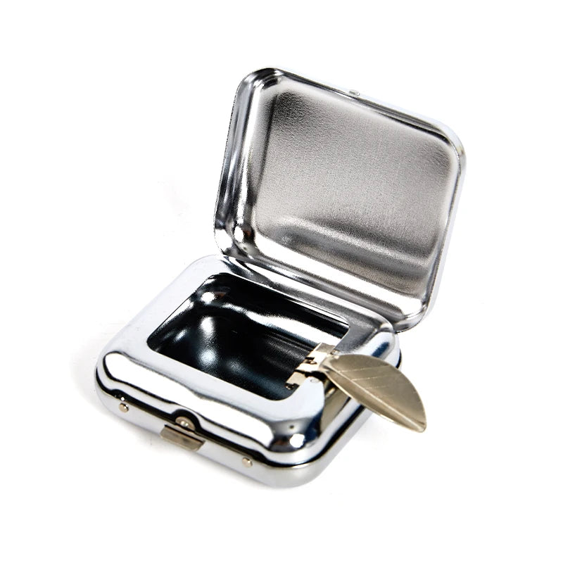 Pocket Ashtrays Lids Portable Ashtray Small Stainless Steel Square Qme