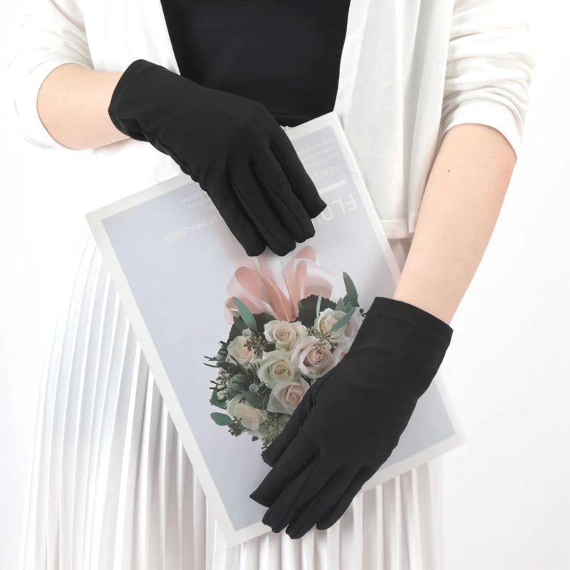 Solid Fashion Women's Gloves Manner Ceremonial White Elastic Qme black
