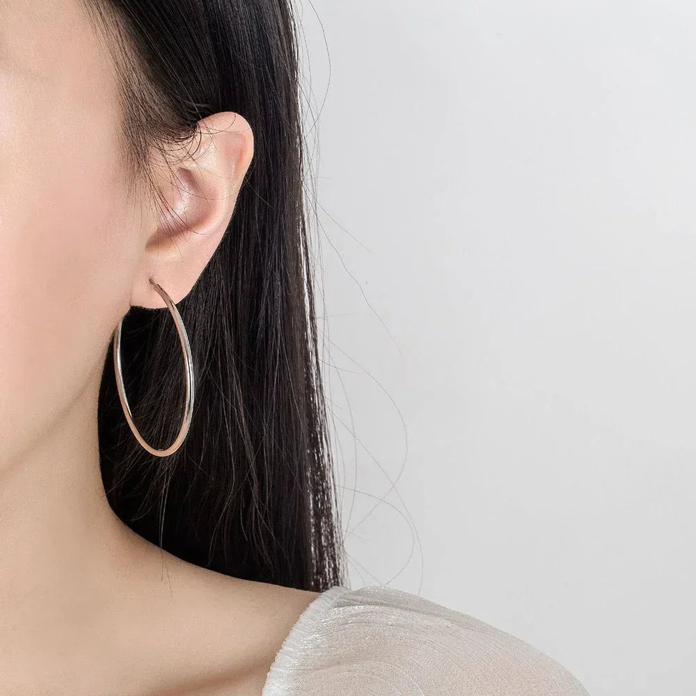 popular 925 Sterling Silver Round Hoop Earrings For Women lady 5/6CM Diameter wedding party Fashion Jewelry Couple Gift Qme