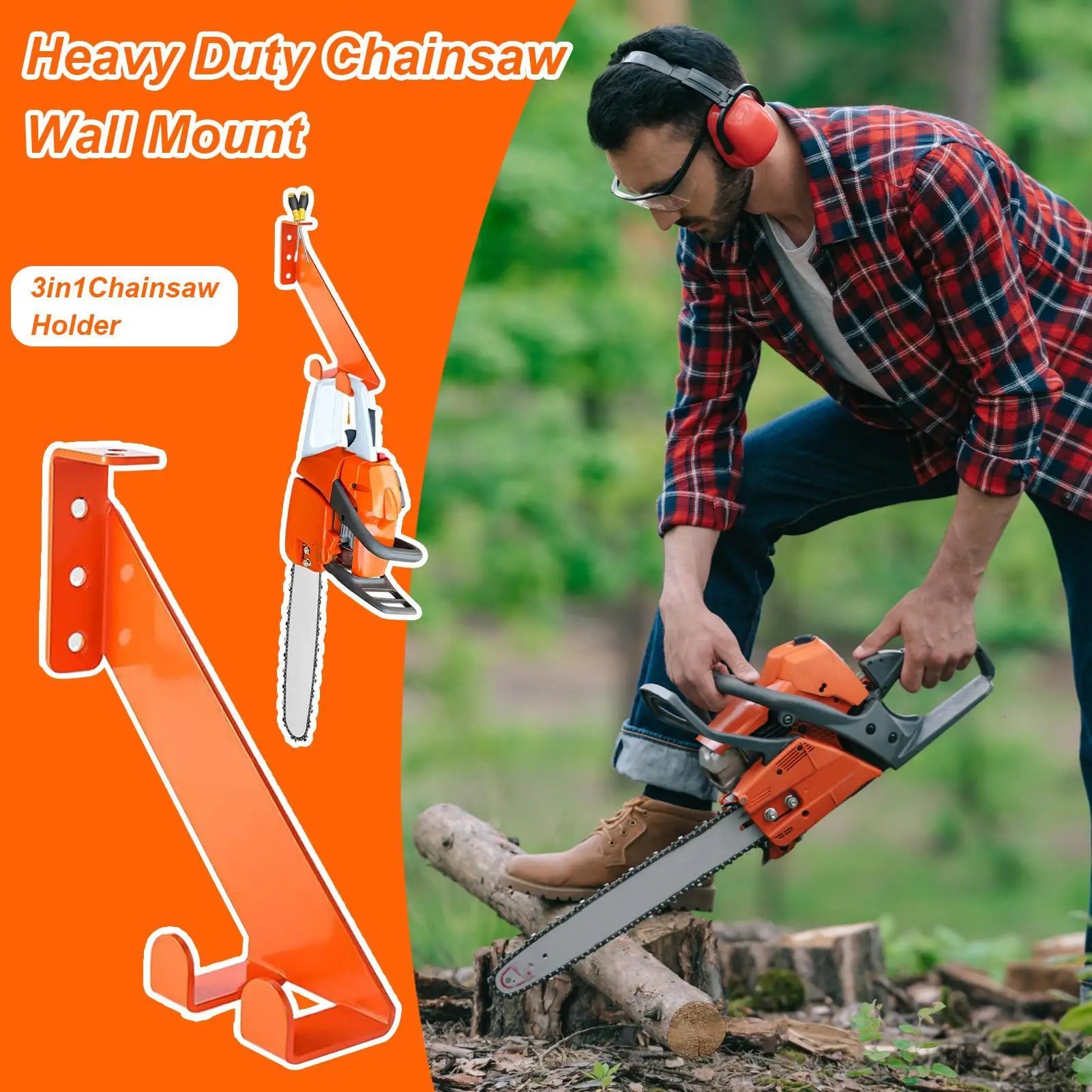 Chainsaw Holder Wall Mount Stainless Steel Garage Rack Heavy Duty Qme