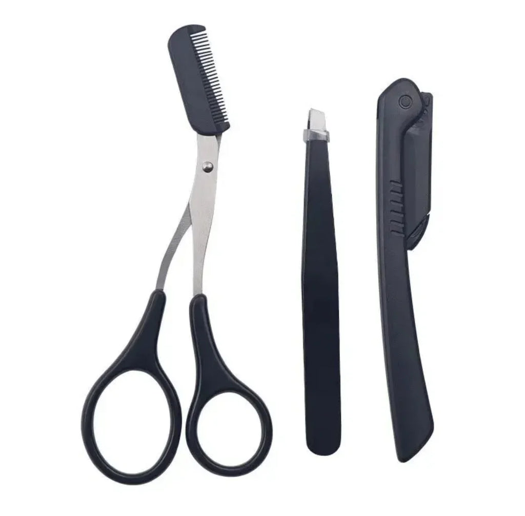 Salesthree-piece Stainless Steel Eyebrow Clip Comb Scissors Trimmer Qme