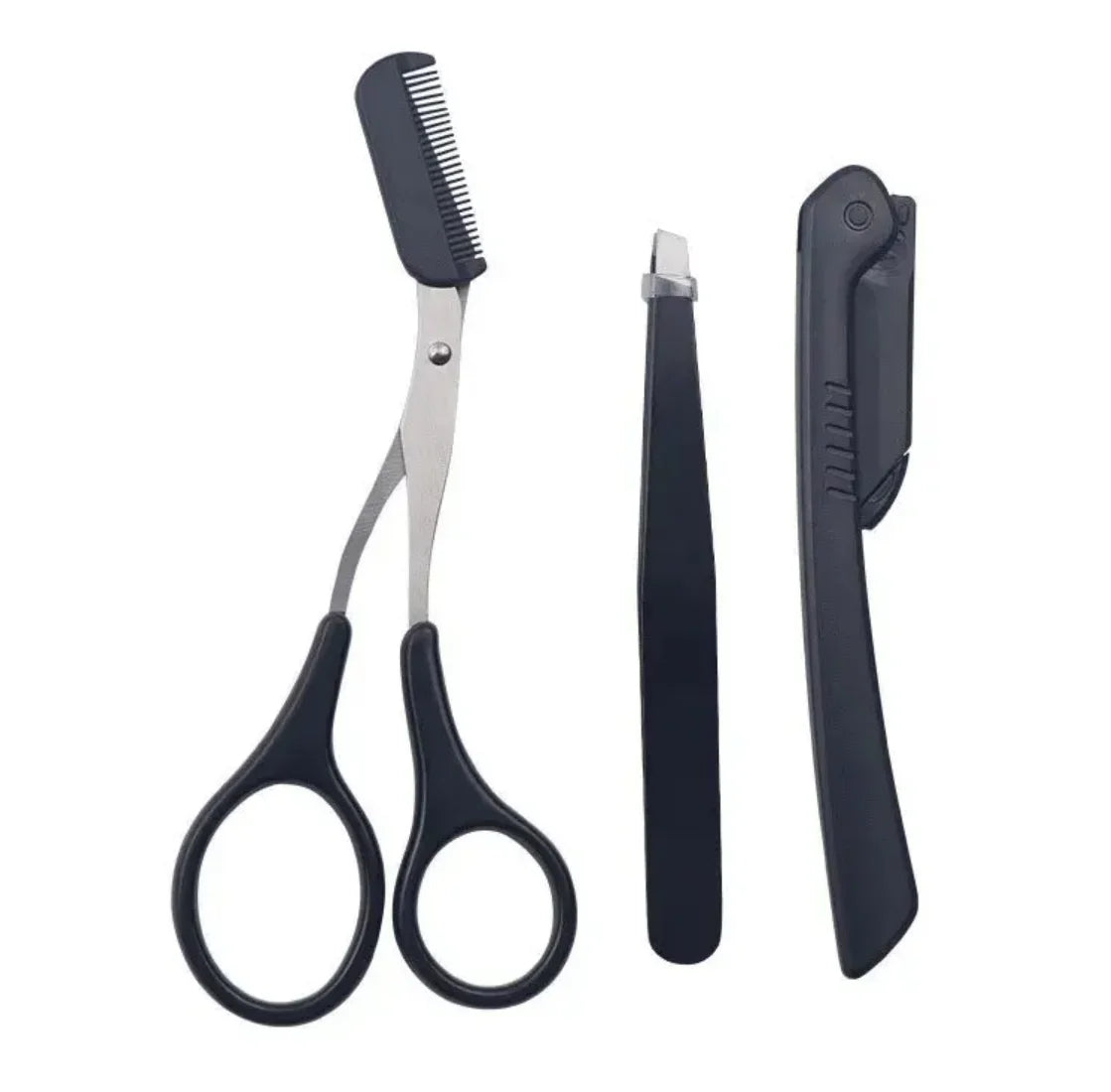 Salesthree-piece Stainless Steel Eyebrow Clip Comb Scissors Trimmer Qme