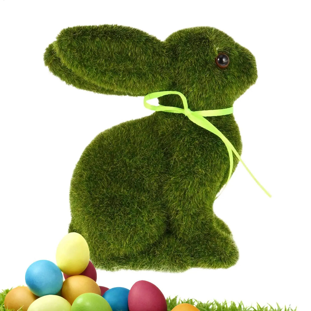 Moss Rabbit Decor Tabletop Sculpture Ornament Garden Easter Rabbit Figurines Flocked Animal Statue Figurine for Outdoor Garden Qme