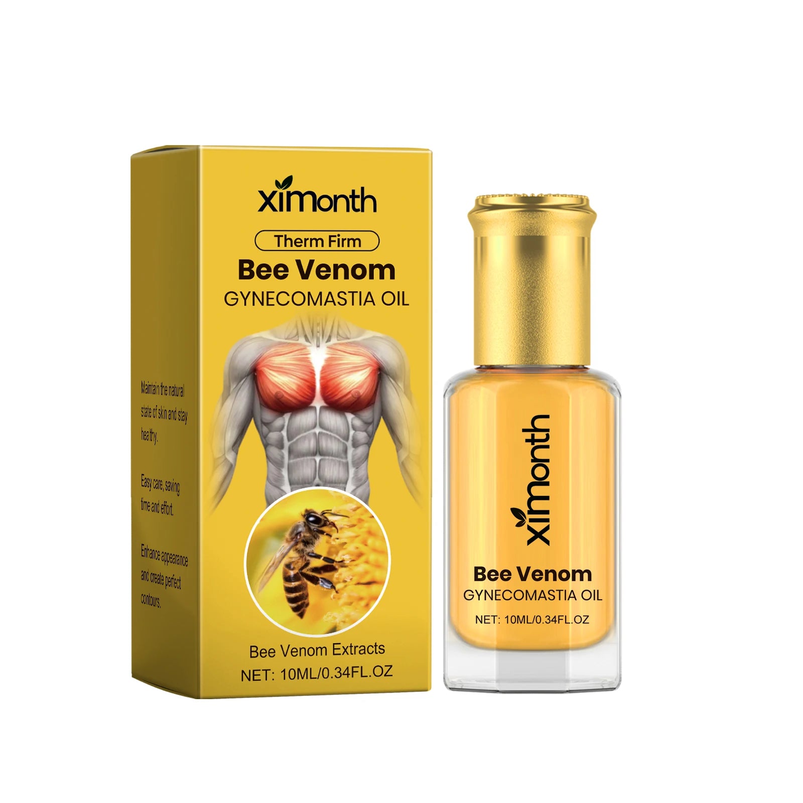 Bee Venom Men's Chest Massage Oil Firming Nourishing Care for Chest Contouring Tightening Elasticity Oil Men's Chest Skin Care Qme 10ml Boxed