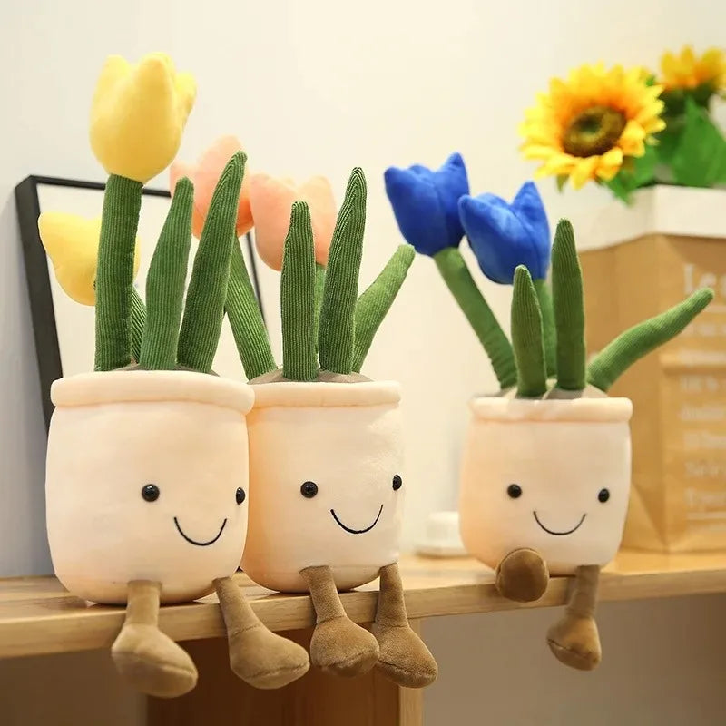 Lifelike Tulip Plant Plush Soft Stuffed Toy Potted Flower Home Living Qme