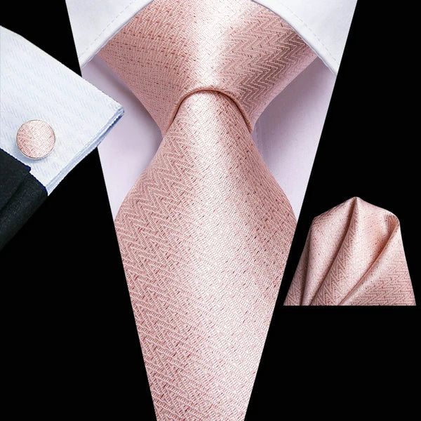 Extra Long Tie Set for Men, 3-Piece Wedding Accessories with Cufflinks & Pocket Handkerchief, Striped/Floral Design Qme DPTH-LDSN3573