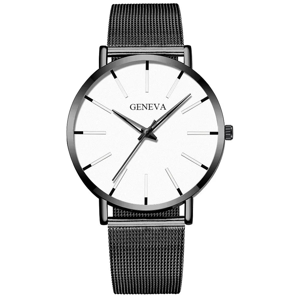 Top Brand Fashion Minimalist Ultra-thin Watch Men's Business Stainless Steel Strap Steel Mesh Quartz Watch Relogio Masculino Qme
