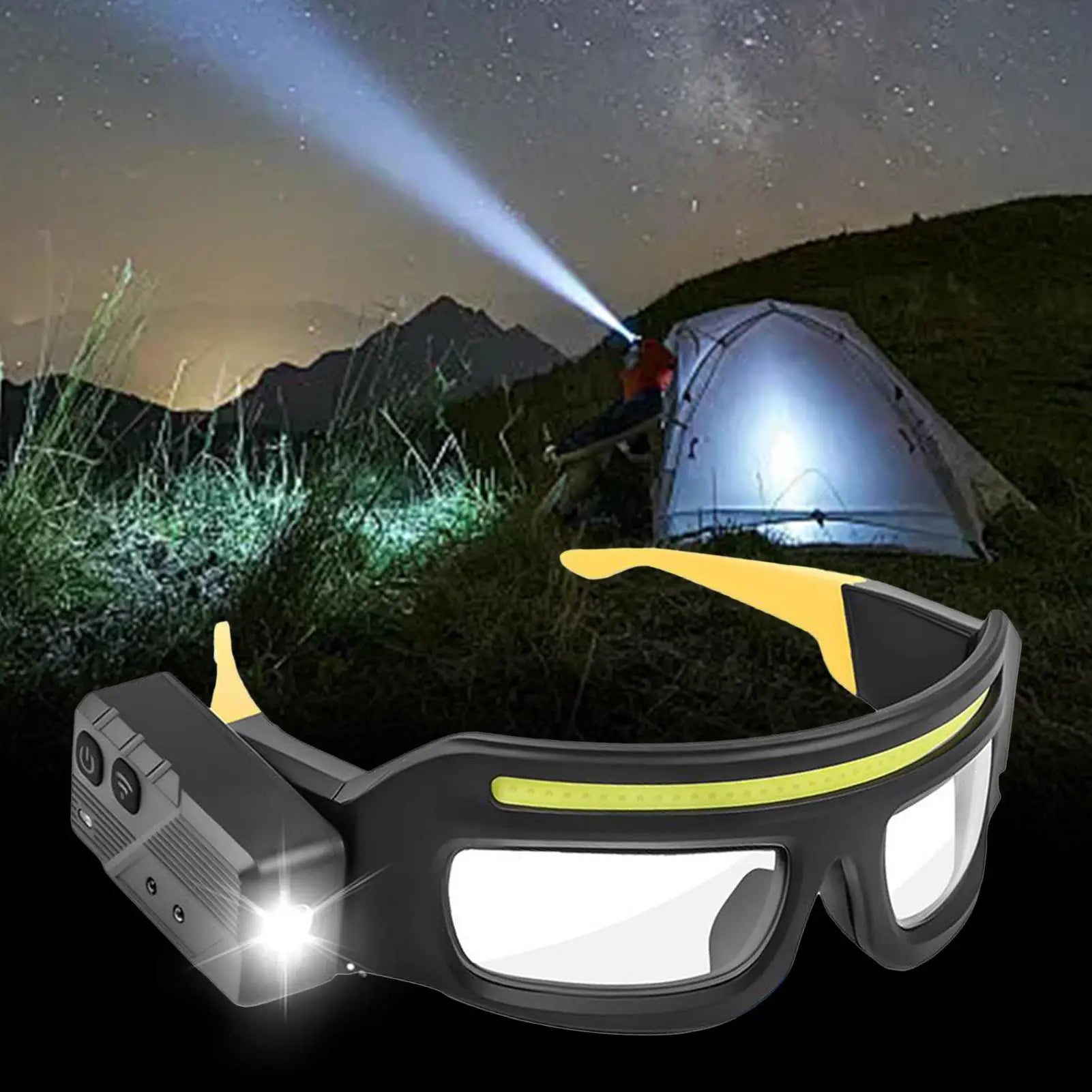 Work Glasses for Men Safety Biking Glasses Anti-Fog Eyewear with TYPE-C Light for Women Men Work Site Motorcycle Dust Sun Night Qme