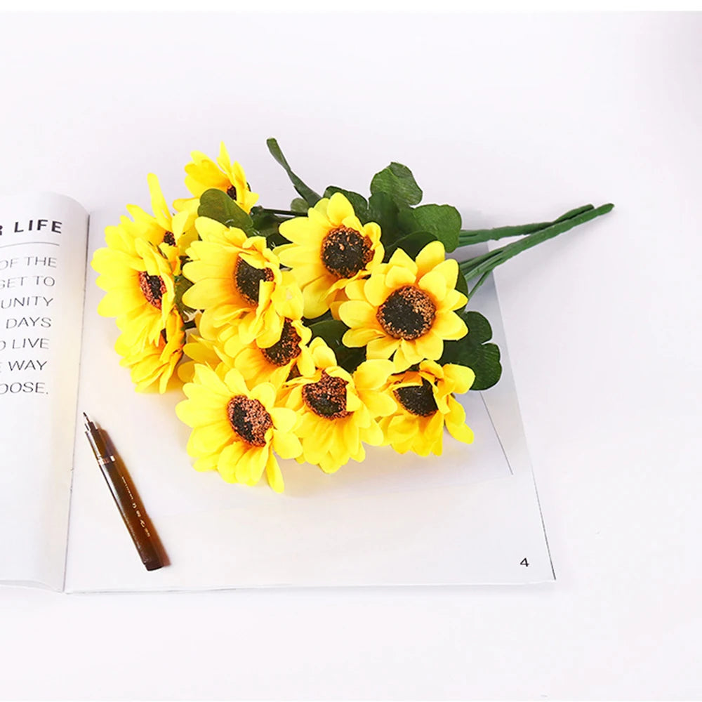 Sunflower 7-Head Artificial Sunflower Bouquet, Bouquet, Wedding Home Decoration And Artificial Flowers Qme