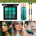 9 Colors Green Eyeshadow Palette Glitter Gel Brushes Matte Shimmer Qme 4pcs
