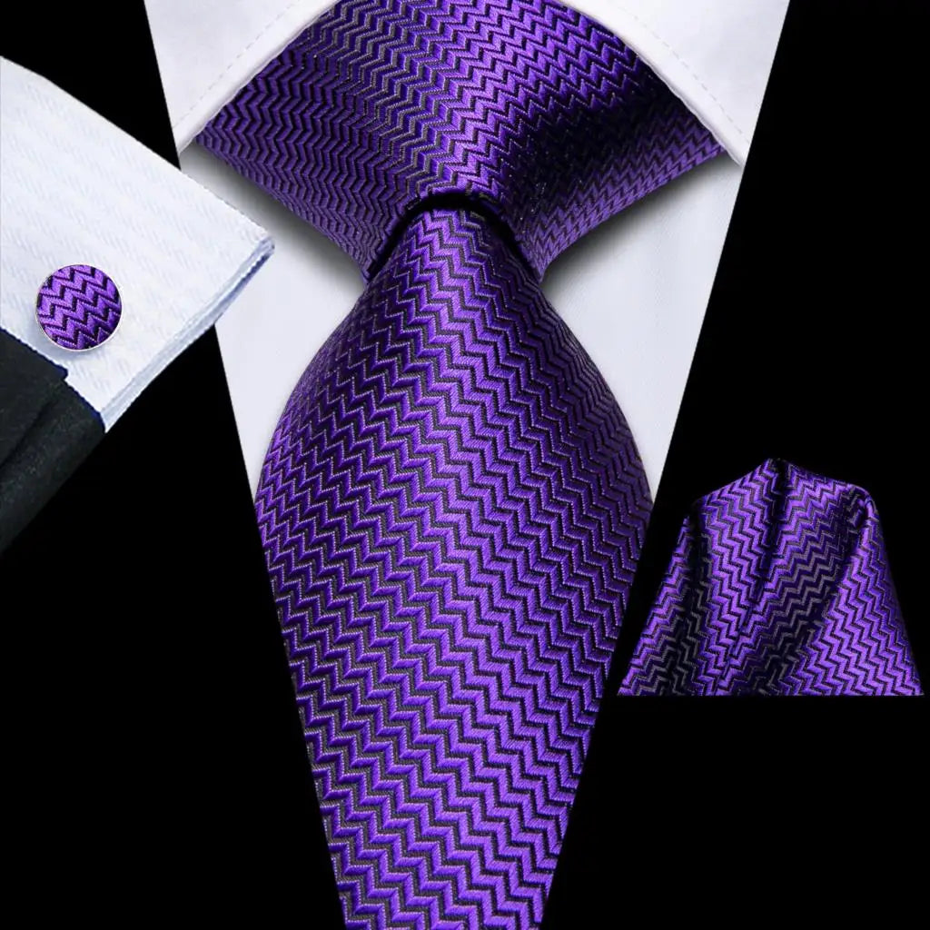 Hi-tie Solid Orange Blue Mens Fashion Necktie Handkerchief Cufflinks
