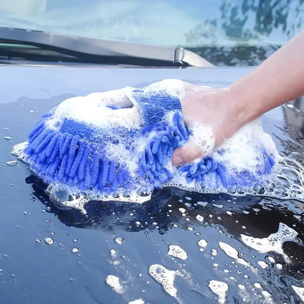 1pc Blue Microfiber Chenille Car Wash Sponge | Care Washing Brush Pad, Auto Washing Towel Gloves Styling Accessories Qme