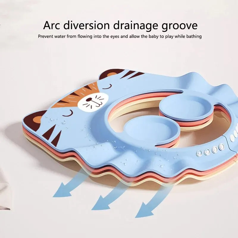 Baby Bath Visor Shampoo Cap Children Kids Shower Soft Cap Adjustable EVA Cap Waterproof Eye Protection Earmuff Headgear Fox Cap Qme