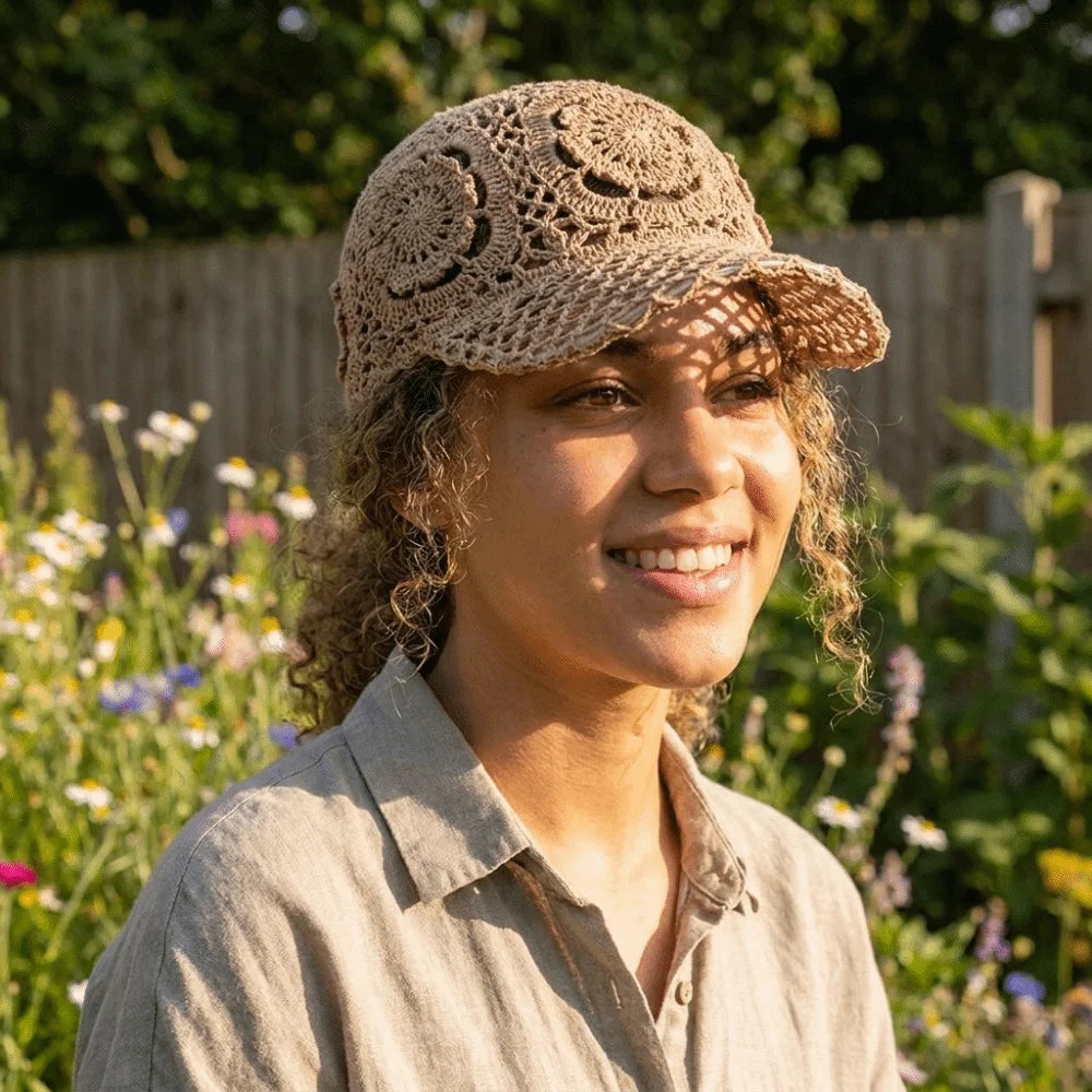 Versatile Adjustable Crochet Baseball Cap Floral Lace Openwork Sun Qme