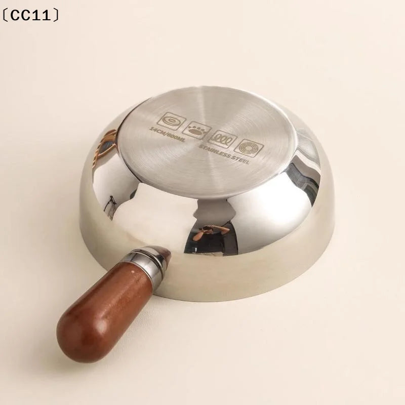 Stainless Steel Cooking Pans Wooden Handle Glass Lid Multi-purpose Qme