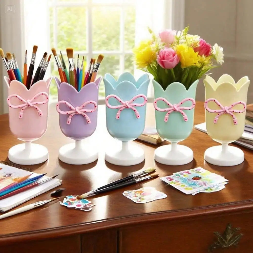 Tulip Pen Holder Desktop Cute Storage Box Student Creative Ornament Qme