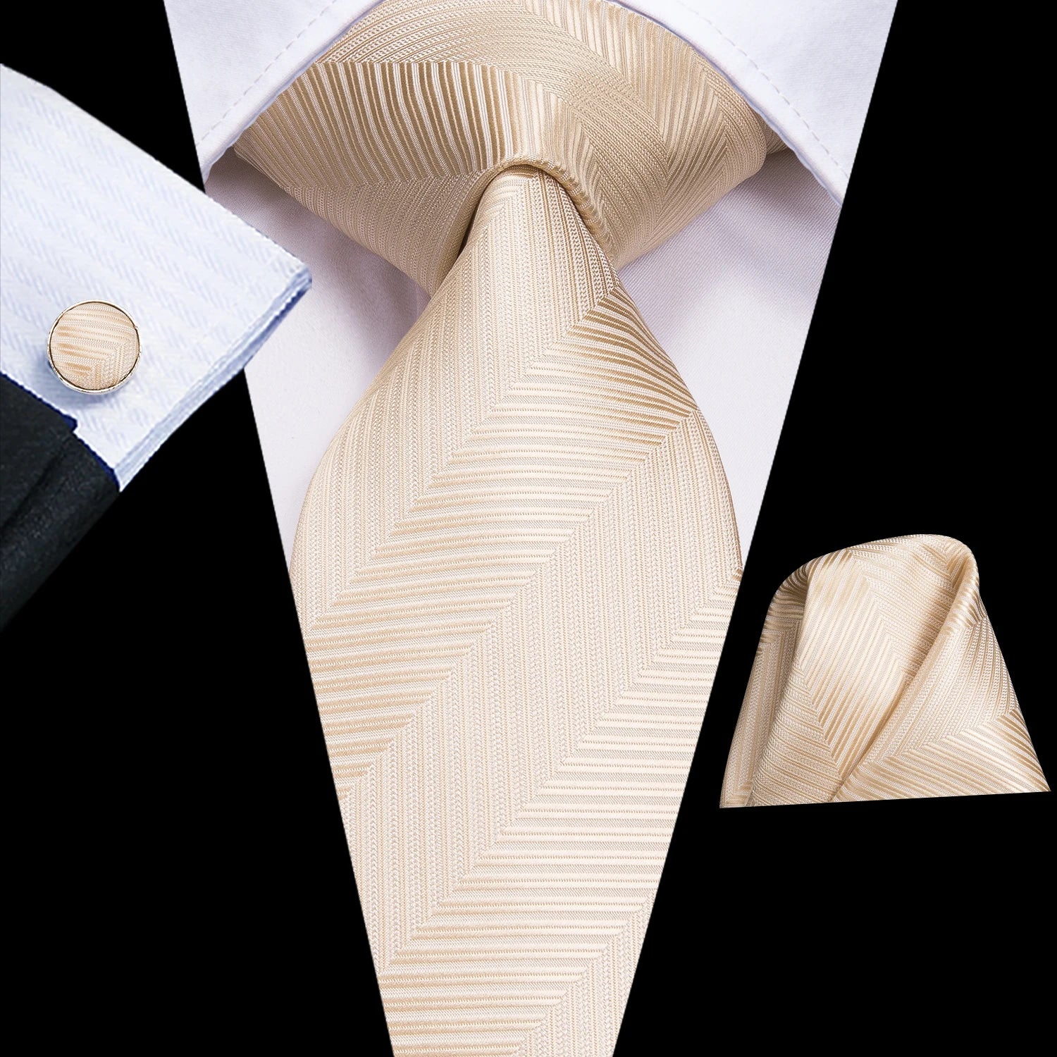 Hi-tie Floral Champagne Ivory Mens Elegant Necktie Handkerchief Qme N-3175