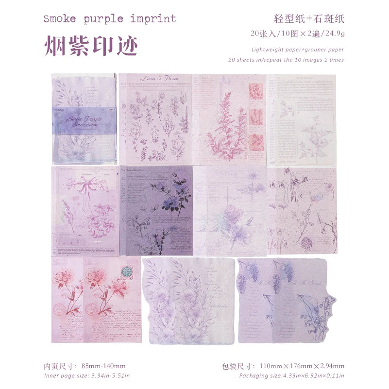 TIANZI 20/120 Pcs Vintage Aesthetic Scrapbooking Paper Diary Album Junk Journal Supplies Handmade Planner Material for Crafting Qme F-20 Pcs