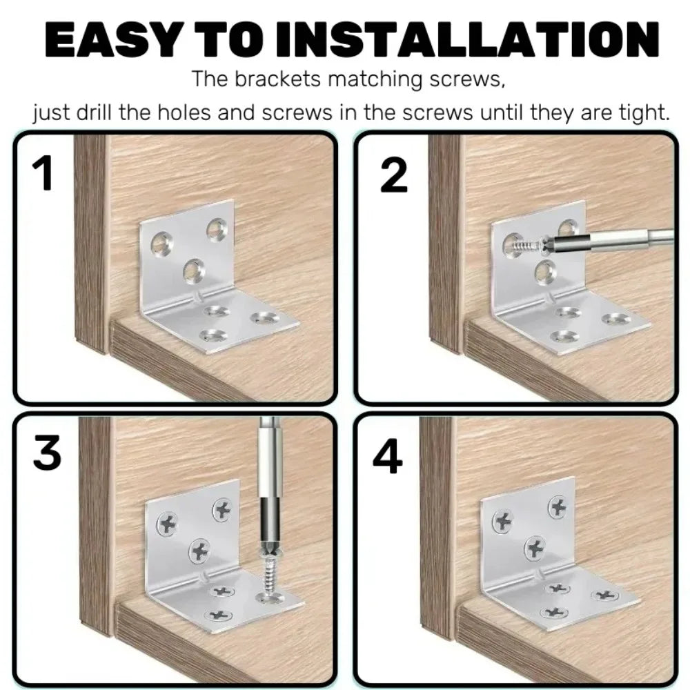 100-10PCS Stainless Steel L-shaped Bracket Furniture Layer Board 90° Fixed Right Angle Bracket Trapezoidal Layer Board Connector Qme