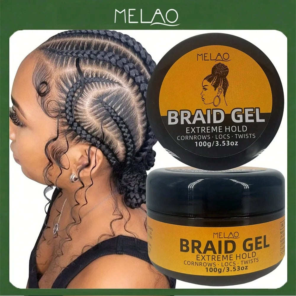 MELAO BRAID GEL, Extreme Hold Styling Gel, for Cornrows, Locs, Twists, Dreadlocks & Braided Hairstyles, Long Lasting Strong Hold Qme