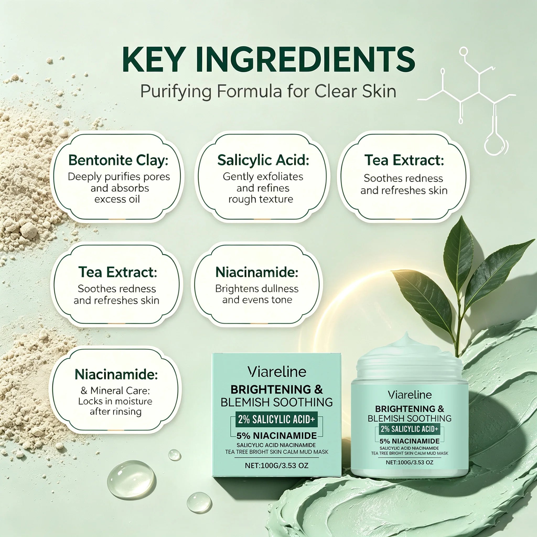Tea Tree Clay Mask Cleaning Pore Purifying Blackhead Removal Control Oil Brightening Skin Care Facial Cleansing Mud Mask Qme