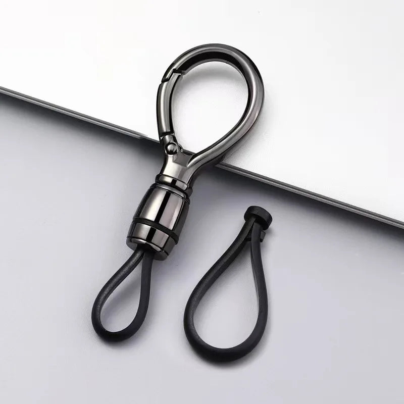 Men Car Key Chain Keyring Key Holder Strap with Metal Ring Minimalist Keychain Accessories for Car Keys Anti-Loss Key Organizer Qme Oval black