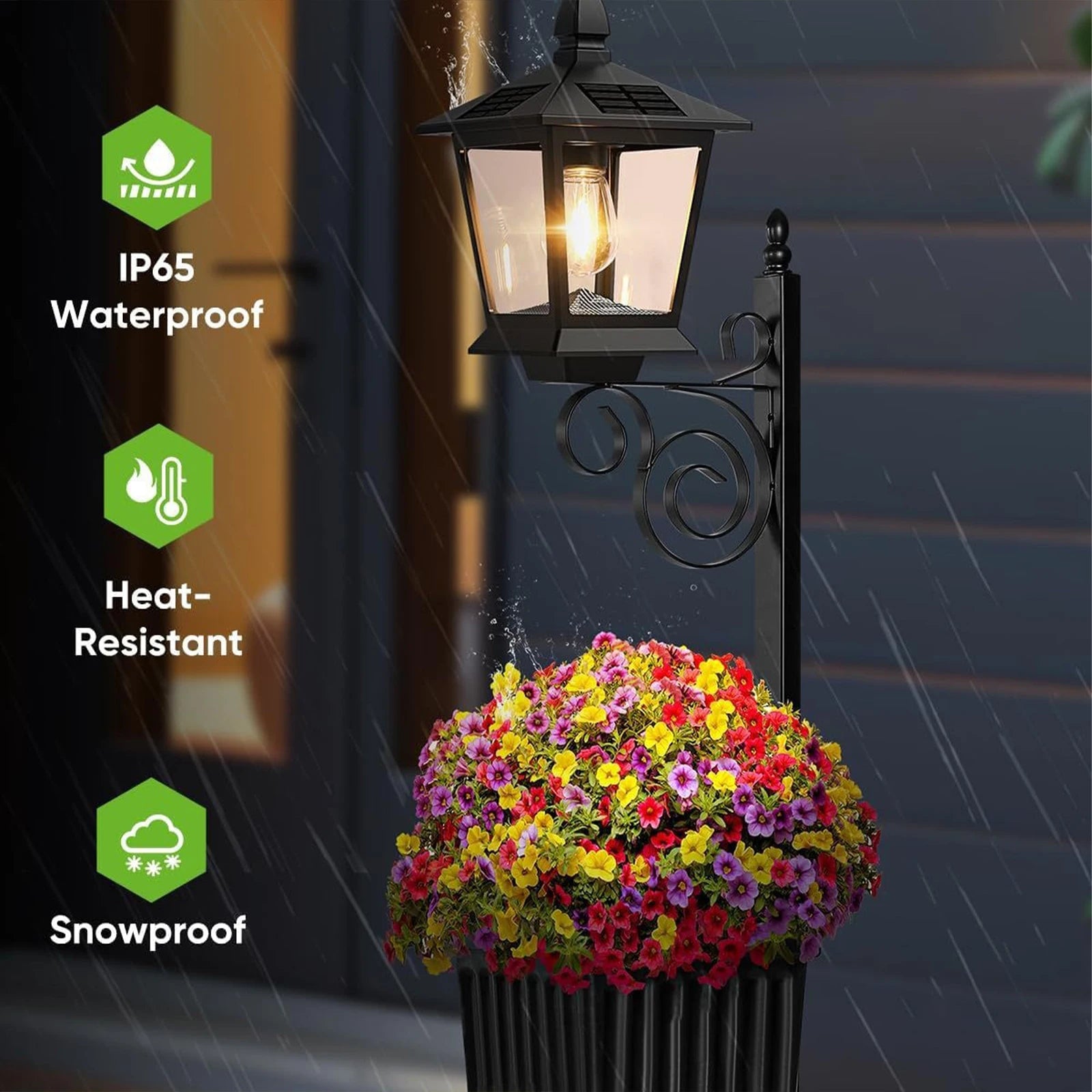 2-in-1 Solar Planter Lamp Waterproof IP54 Vintage Solar Porch Light Auto On/off Sensor Front Porch Decor (No Flowers Included) Qme