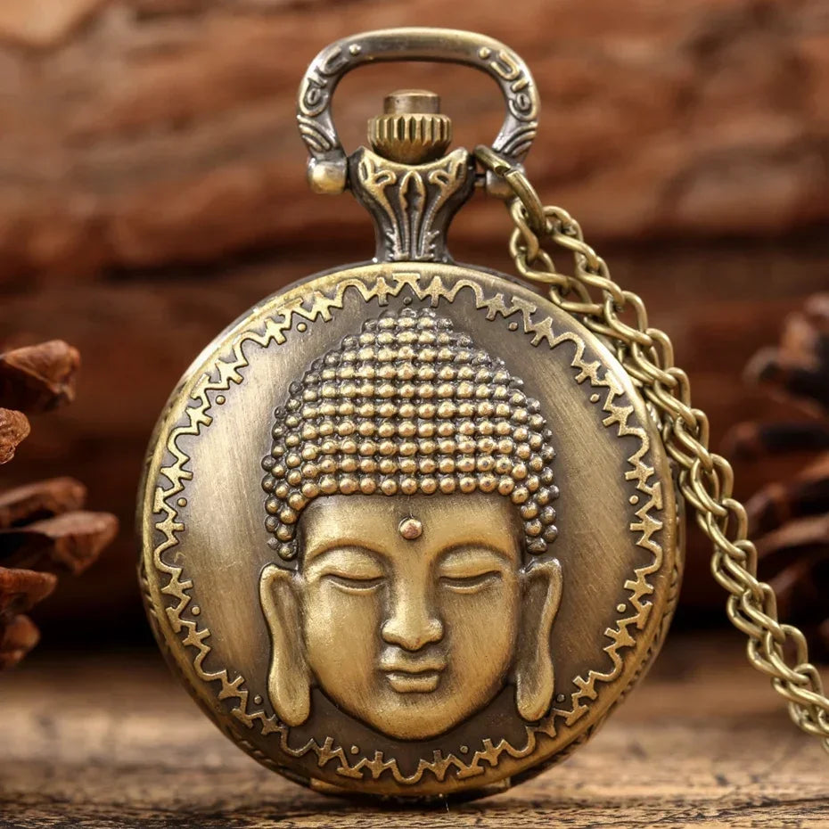 Unique Tibetan Buddhist Temple Quartz Pocket Watch with Chain - A Perfect Gift for Men & Women! Qme