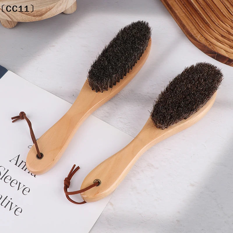 Horse Hair Brush Wooden Handle Shoe Polish Soft Horsehair Laundry Qme
