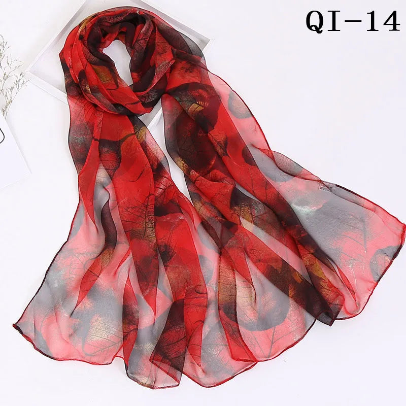 Painting Lotus Beach Sun Protection Chiffon Georgette Scarf Women Foulard Scarf Shawls Female Long Wraps Beach Sunscreen Hijab Qme QI-14