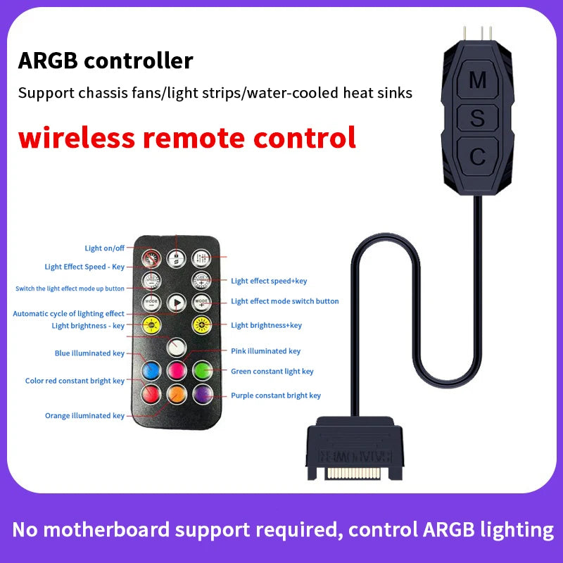ARGB Controller 5V 3PIN SATA Cable Light Adapter CPU Cooling Fan Qme