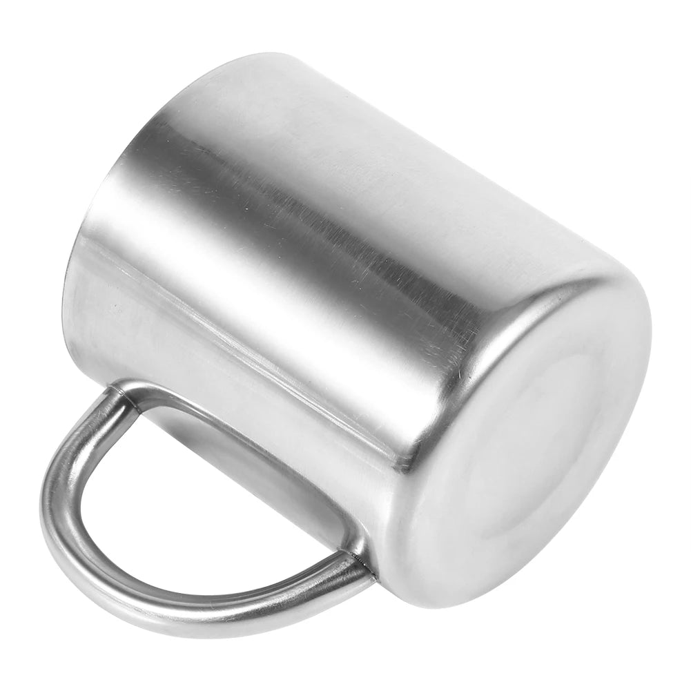 220ml Double Wall Stainless Steel Mug with Handle Portable Travel Camping Coffee Tea Milk Cup Durable Insulated Cup Qme
