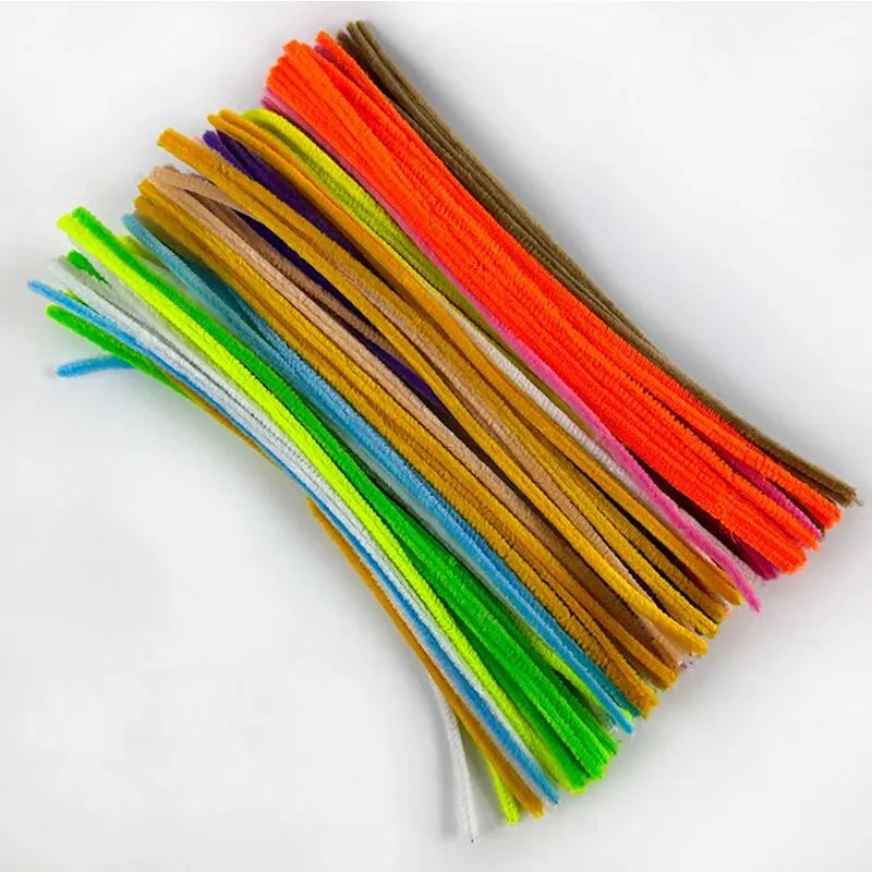 100PCS Colorful Chenille Stem Twisted Rod Wool Root Fluffy Bar Iron Wire DIY Handcraft Twisting Decorations Pipe Cleaners Plush Qme Light color 10colors