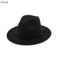 Men Women Fashion Vintage Simple Solid Wide Brim Felt Jazz Cap Church Qme Black