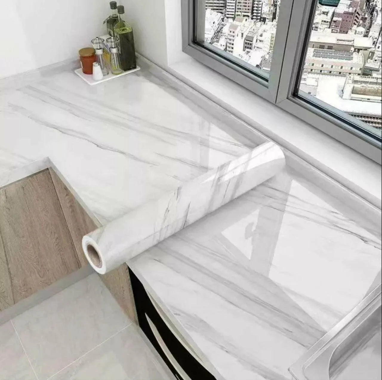 55cm marble self-adhesive wall sticker PVC waterproof and oil proof wallpaper living room kitchen cabinet decorative wallpaper Qme